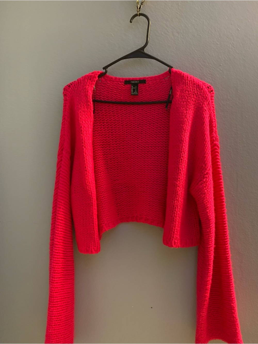 Forever 21 Pink Cropped Open-Front Knit Sweater